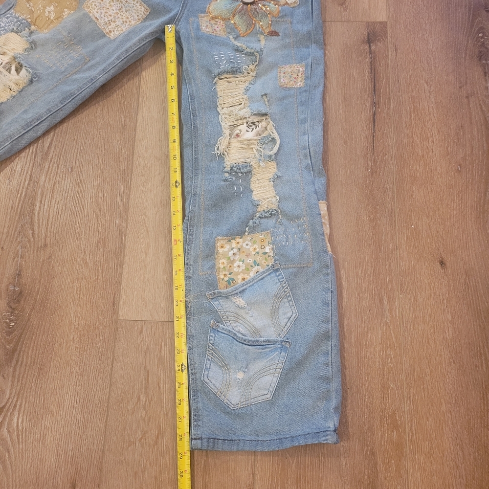 Custom And Handcrafted Patchwork Wide-Leg Jeans S… - image 2